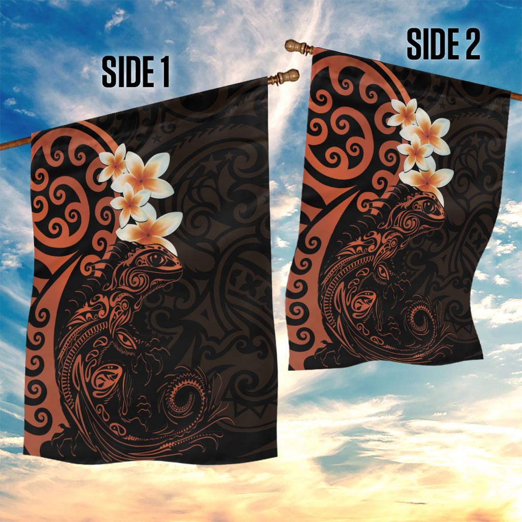 New Zealand Tuatara Plumeria Garden Flag Maori Orange Koru Tribal Tattoo LT01 - Polynesian Pride