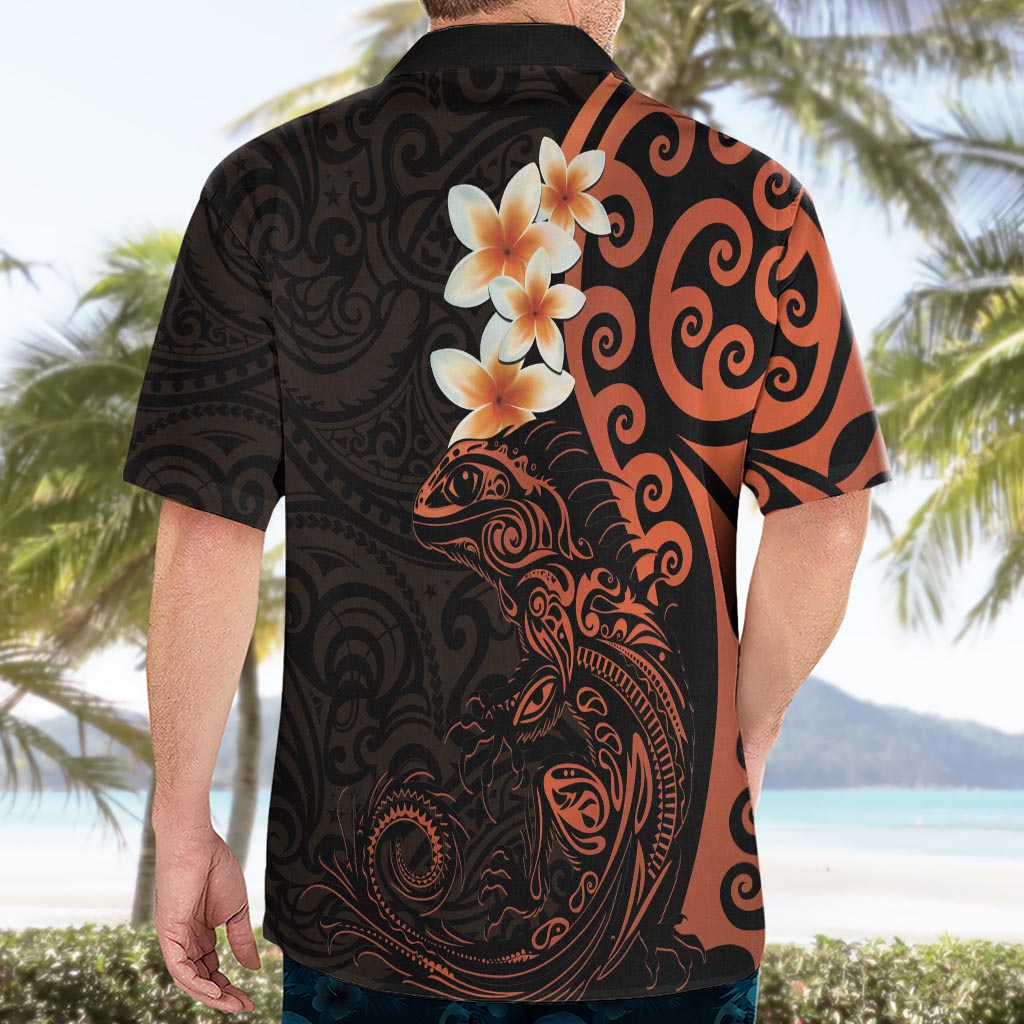New Zealand Tuatara Plumeria Hawaiian Shirt Maori Orange Koru Tribal Tattoo LT01 - Polynesian Pride