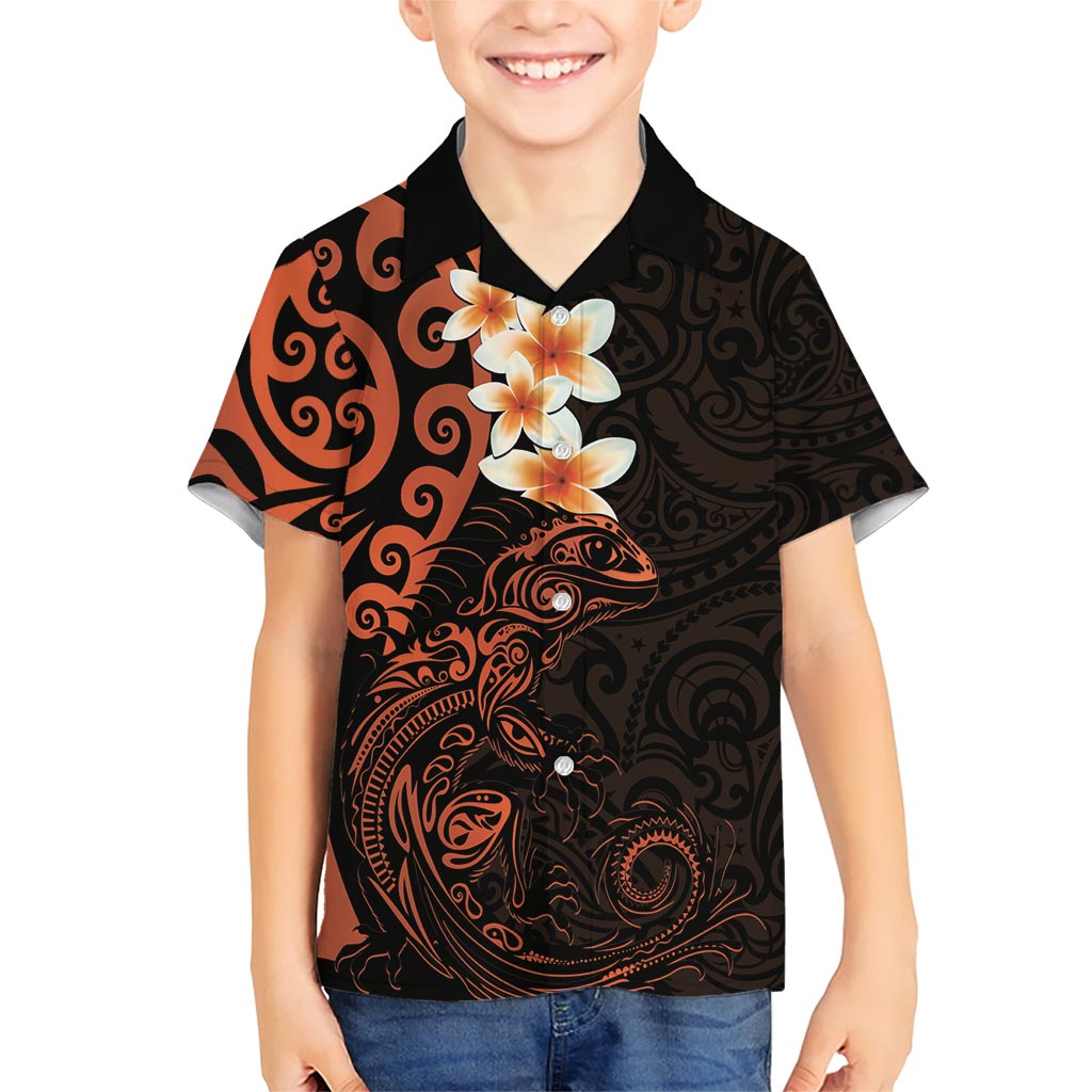 New Zealand Tuatara Plumeria Hawaiian Shirt Maori Orange Koru Tribal Tattoo LT01 - Polynesian Pride