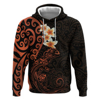New Zealand Tuatara Plumeria Hoodie Maori Orange Koru Tribal Tattoo LT01 Pullover Hoodie Orange - Polynesian Pride
