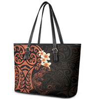 New Zealand Tuatara Plumeria Leather Tote Bag Maori Orange Koru Tribal Tattoo LT01 - Polynesian Pride