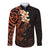 New Zealand Tuatara Plumeria Long Sleeve Button Shirt Maori Orange Koru Tribal Tattoo