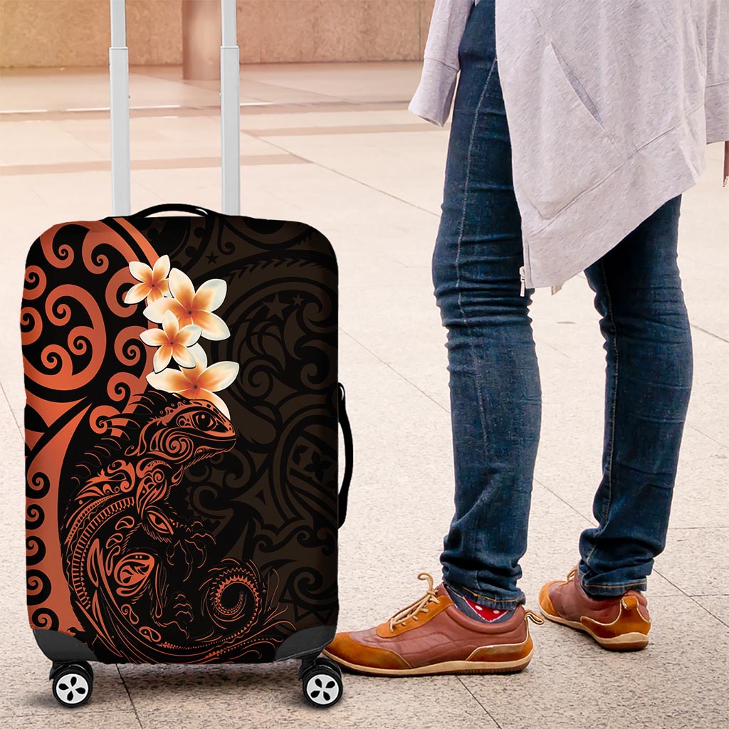 New Zealand Tuatara Plumeria Luggage Cover Maori Orange Koru Tribal Tattoo LT01 Orange - Polynesian Pride