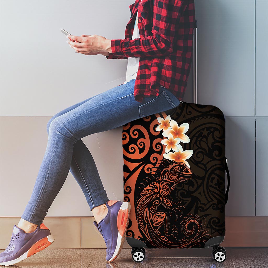 New Zealand Tuatara Plumeria Luggage Cover Maori Orange Koru Tribal Tattoo LT01 - Polynesian Pride