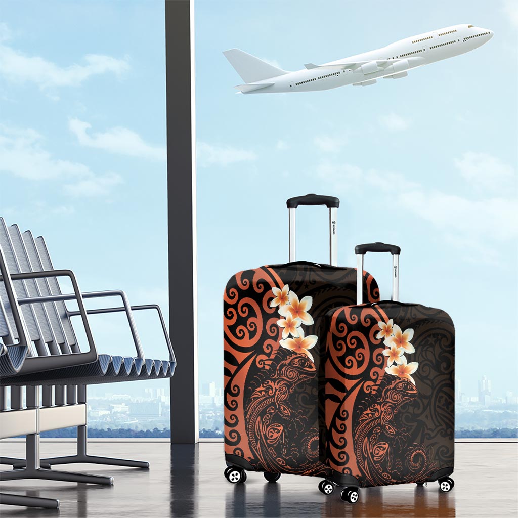 New Zealand Tuatara Plumeria Luggage Cover Maori Orange Koru Tribal Tattoo LT01 - Polynesian Pride