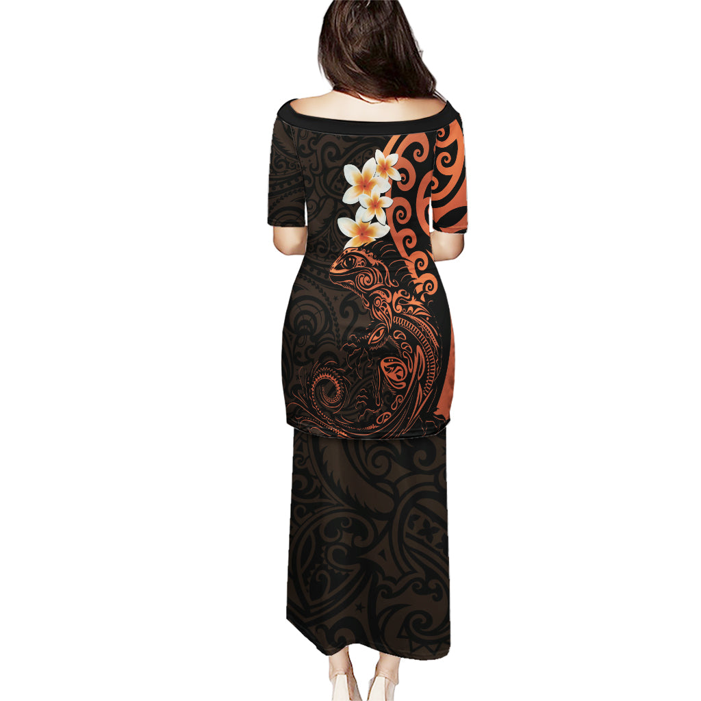 New Zealand Tuatara Plumeria Puletasi Maori Orange Koru Tribal Tattoo LT01 - Polynesian Pride
