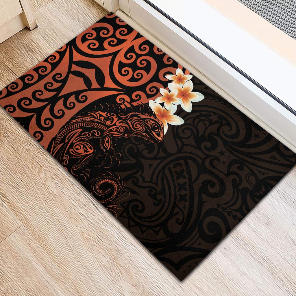 New Zealand Tuatara Plumeria Rubber Doormat Maori Orange Koru Tribal Tattoo