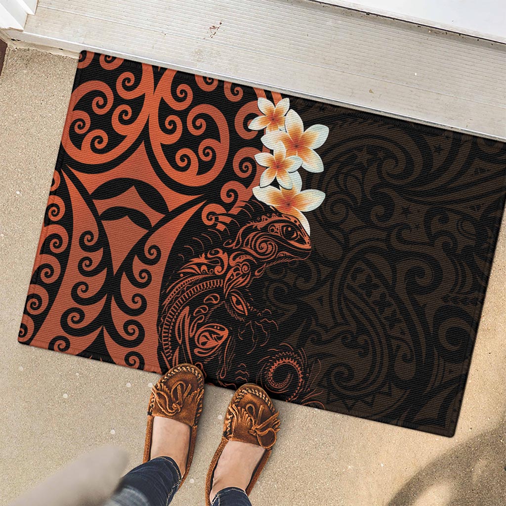 New Zealand Tuatara Plumeria Rubber Doormat Maori Orange Koru Tribal Tattoo