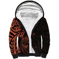 New Zealand Tuatara Plumeria Sherpa Hoodie Maori Orange Koru Tribal Tattoo LT01 Unisex Orange - Polynesian Pride