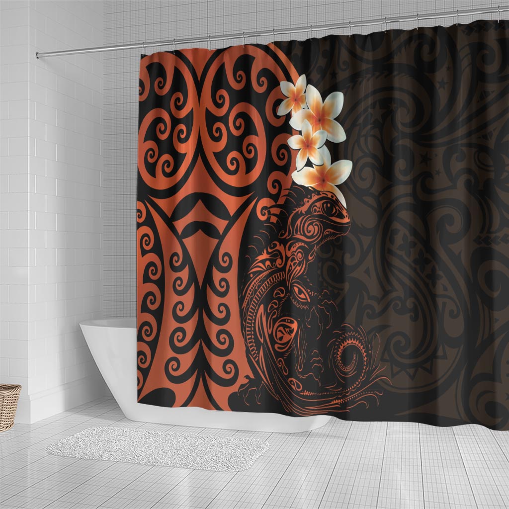 New Zealand Tuatara Plumeria Shower Curtain Maori Orange Koru Tribal Tattoo LT01 - Polynesian Pride