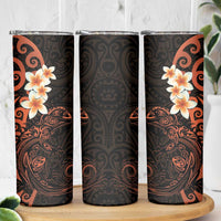 New Zealand Tuatara Plumeria Skinny Tumbler Maori Orange Koru Tribal Tattoo LT01 - Polynesian Pride