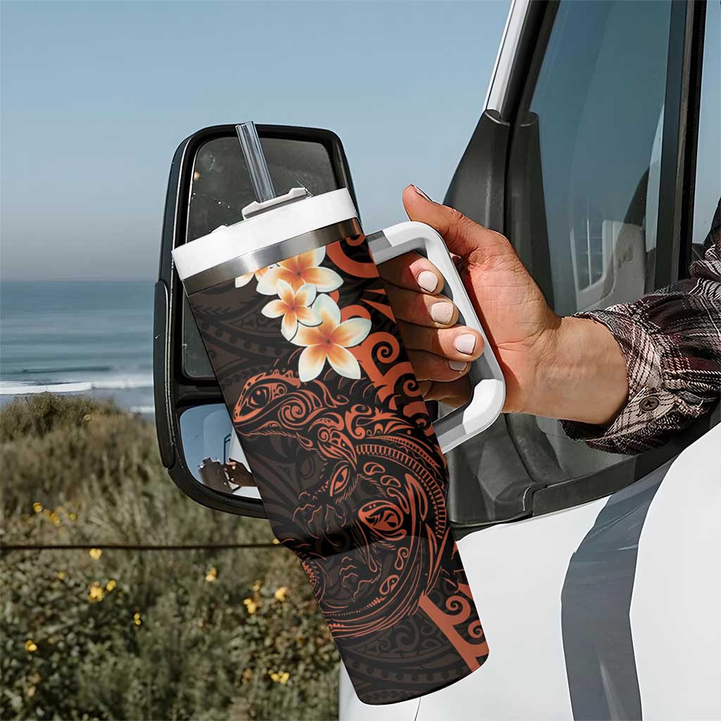 New Zealand Tuatara Plumeria Tumbler With Handle Maori Orange Koru Tribal Tattoo LT01 - Polynesian Pride