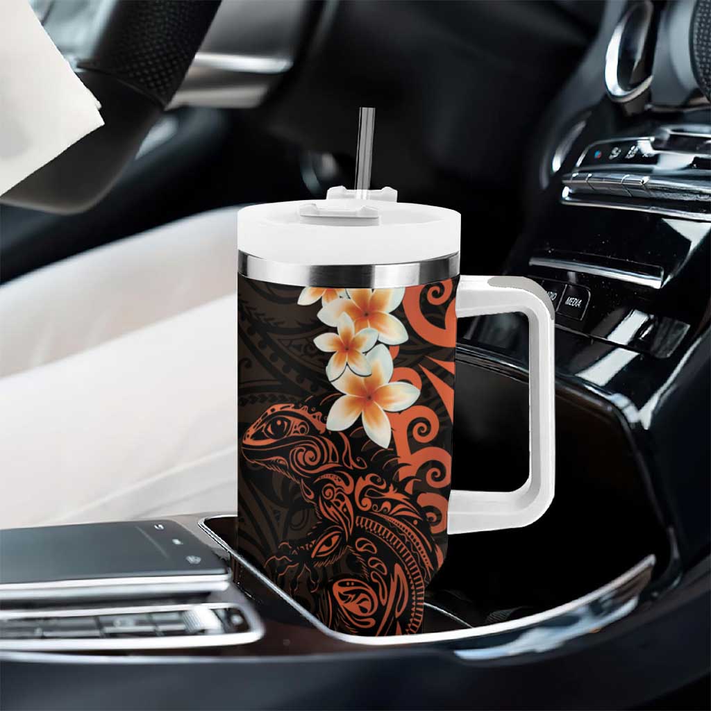 New Zealand Tuatara Plumeria Tumbler With Handle Maori Orange Koru Tribal Tattoo LT01 - Polynesian Pride