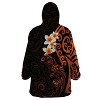 New Zealand Tuatara Plumeria Wearable Blanket Hoodie Maori Orange Koru Tribal Tattoo LT01 - Polynesian Pride