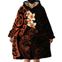 New Zealand Tuatara Plumeria Wearable Blanket Hoodie Maori Orange Koru Tribal Tattoo LT01 - Polynesian Pride