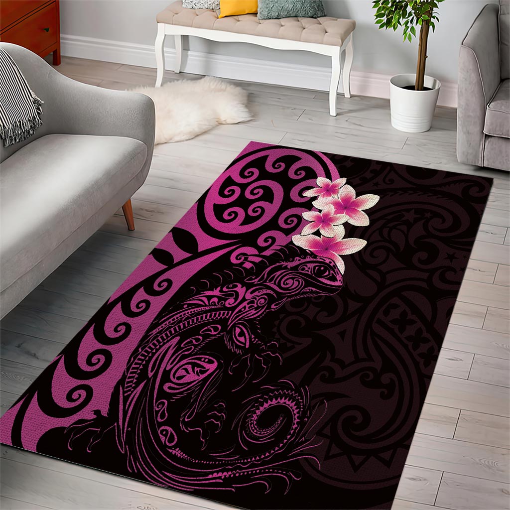 New Zealand Tuatara Plumeria Area Rug Maori Pink Koru Tribal Tattoo LT01 - Polynesian Pride