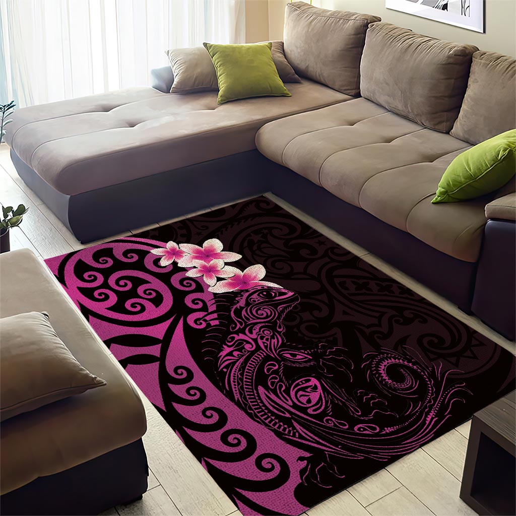 New Zealand Tuatara Plumeria Area Rug Maori Pink Koru Tribal Tattoo LT01 - Polynesian Pride