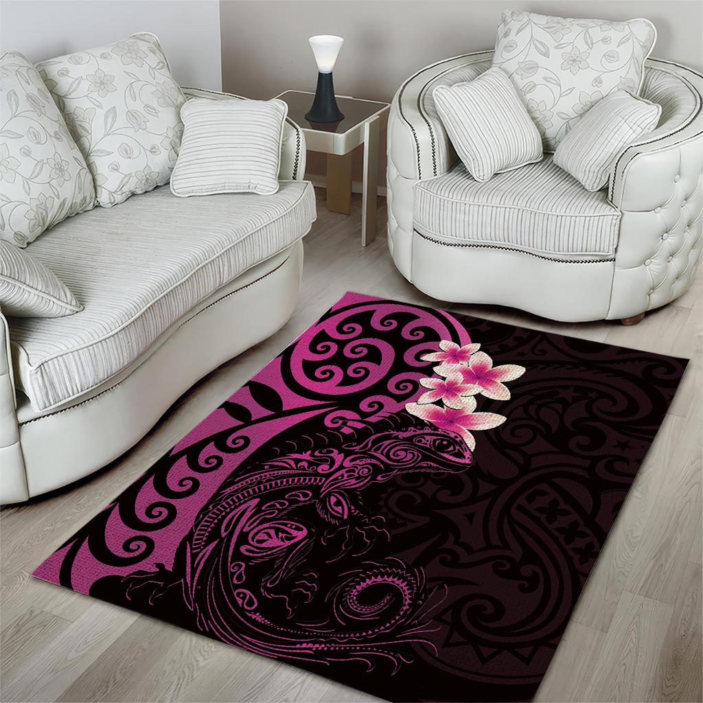 New Zealand Tuatara Plumeria Area Rug Maori Pink Koru Tribal Tattoo LT01 - Polynesian Pride