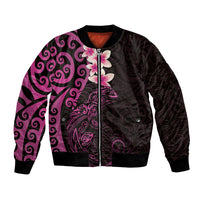New Zealand Tuatara Plumeria Bomber Jacket Maori Pink Koru Tribal Tattoo LT01 Unisex Pink - Polynesian Pride