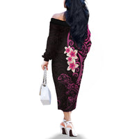 New Zealand Tuatara Plumeria Family Matching Off The Shoulder Long Sleeve Dress and Hawaiian Shirt Maori Pink Koru Tribal Tattoo LT01 - Polynesian Pride