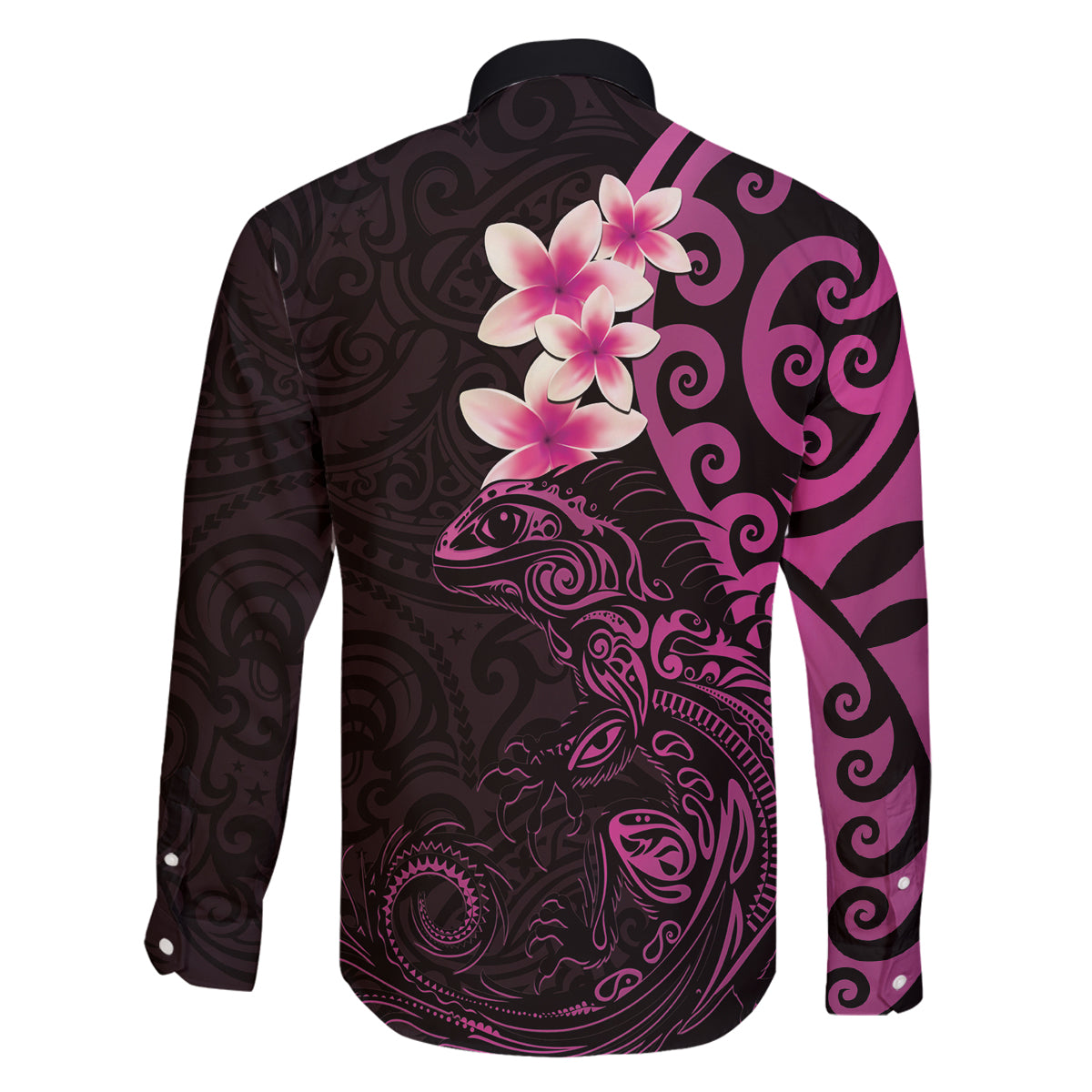 New Zealand Tuatara Plumeria Family Matching Puletasi and Hawaiian Shirt Maori Pink Koru Tribal Tattoo LT01 - Polynesian Pride