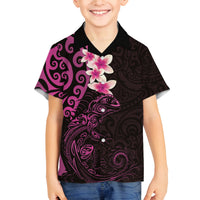 New Zealand Tuatara Plumeria Family Matching Puletasi and Hawaiian Shirt Maori Pink Koru Tribal Tattoo LT01 Son's Shirt Pink - Polynesian Pride