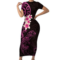 New Zealand Tuatara Plumeria Family Matching Short Sleeve Bodycon Dress and Hawaiian Shirt Maori Pink Koru Tribal Tattoo LT01 Mom's Dress Pink - Polynesian Pride