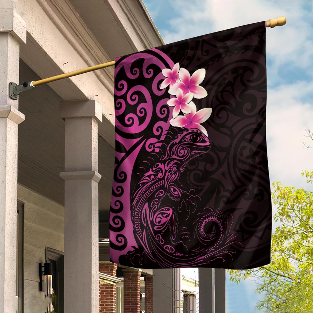 New Zealand Tuatara Plumeria Garden Flag Maori Pink Koru Tribal Tattoo LT01 House Flag Pink - Polynesian Pride