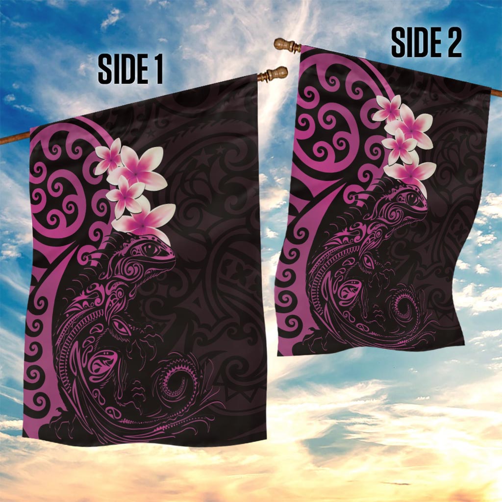 New Zealand Tuatara Plumeria Garden Flag Maori Pink Koru Tribal Tattoo LT01 - Polynesian Pride