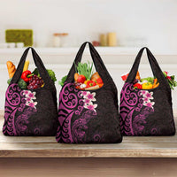 New Zealand Tuatara Plumeria Grocery Bag Maori Pink Koru Tribal Tattoo LT01 3-pack One Size Pink - Polynesian Pride