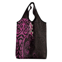 New Zealand Tuatara Plumeria Grocery Bag Maori Pink Koru Tribal Tattoo LT01 - Polynesian Pride