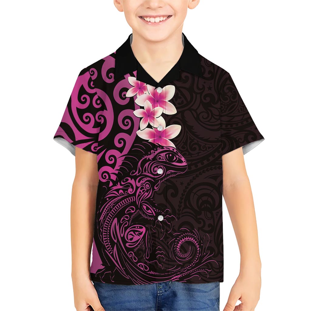 New Zealand Tuatara Plumeria Hawaiian Shirt Maori Pink Koru Tribal Tattoo LT01 - Polynesian Pride