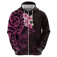 New Zealand Tuatara Plumeria Hoodie Maori Pink Koru Tribal Tattoo LT01 - Polynesian Pride