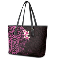 New Zealand Tuatara Plumeria Leather Tote Bag Maori Pink Koru Tribal Tattoo LT01 - Polynesian Pride