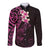 New Zealand Tuatara Plumeria Long Sleeve Button Shirt Maori Pink Koru Tribal Tattoo