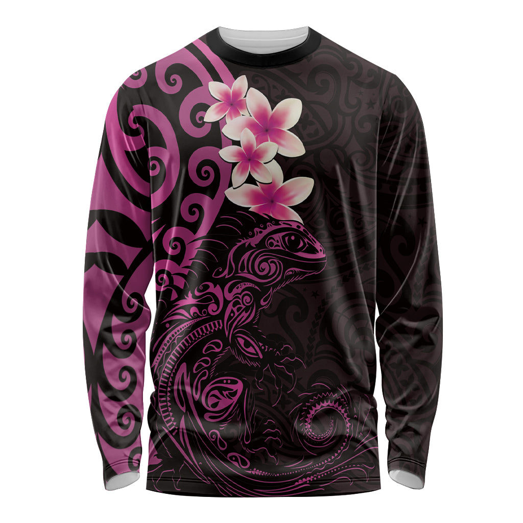 New Zealand Tuatara Plumeria Long Sleeve Shirt Maori Pink Koru Tribal Tattoo LT01 Unisex Pink - Polynesian Pride