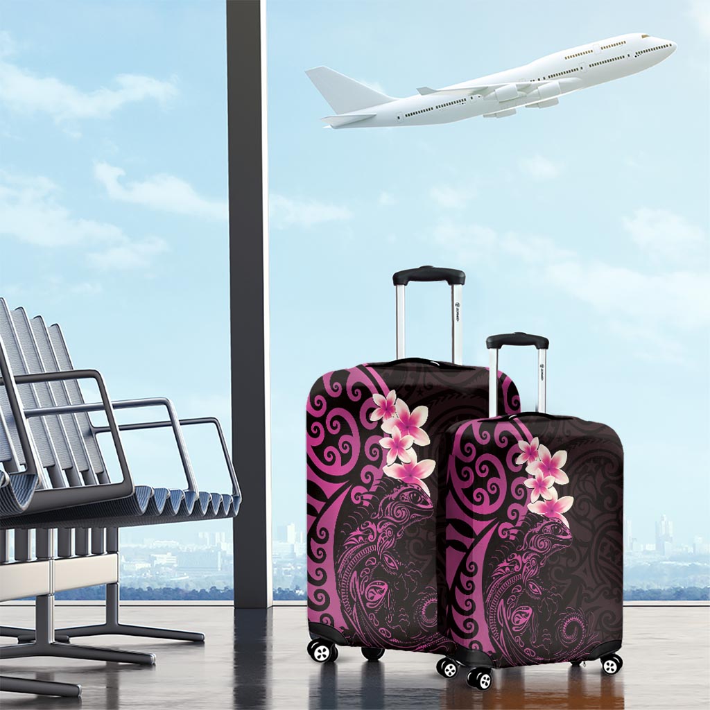 New Zealand Tuatara Plumeria Luggage Cover Maori Pink Koru Tribal Tattoo LT01 - Polynesian Pride