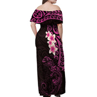 New Zealand Tuatara Plumeria Off Shoulder Maxi Dress Maori Pink Koru Tribal Tattoo LT01 - Polynesian Pride