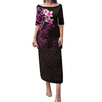 New Zealand Tuatara Plumeria Puletasi Maori Pink Koru Tribal Tattoo LT01 Long Dress Pink - Polynesian Pride