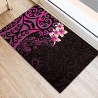 New Zealand Tuatara Plumeria Rubber Doormat Maori Pink Koru Tribal Tattoo