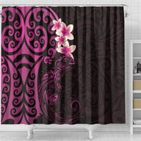 New Zealand Tuatara Plumeria Shower Curtain Maori Pink Koru Tribal Tattoo LT01 - Polynesian Pride