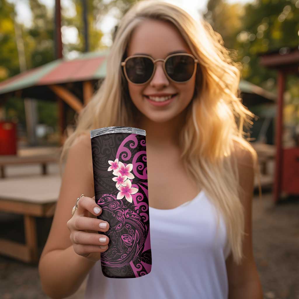New Zealand Tuatara Plumeria Skinny Tumbler Maori Pink Koru Tribal Tattoo LT01 - Polynesian Pride