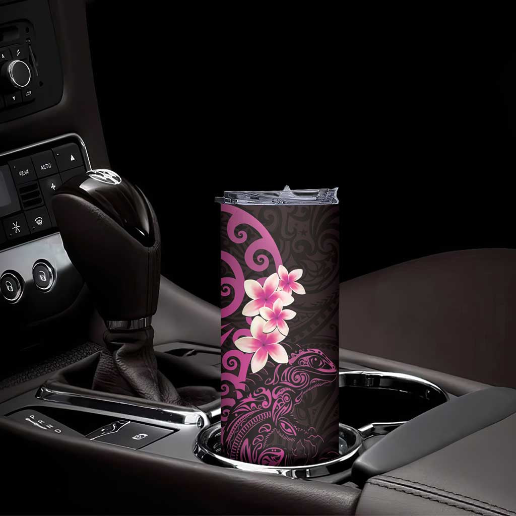 New Zealand Tuatara Plumeria Skinny Tumbler Maori Pink Koru Tribal Tattoo LT01 - Polynesian Pride