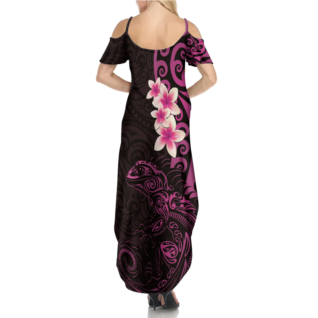 New Zealand Tuatara Plumeria Summer Maxi Dress Maori Pink Koru Tribal Tattoo LT01 - Polynesian Pride