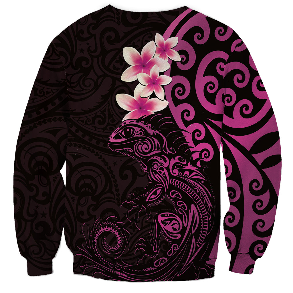 New Zealand Tuatara Plumeria Sweatshirt Maori Pink Koru Tribal Tattoo LT01 - Polynesian Pride