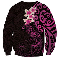 New Zealand Tuatara Plumeria Sweatshirt Maori Pink Koru Tribal Tattoo LT01 - Polynesian Pride