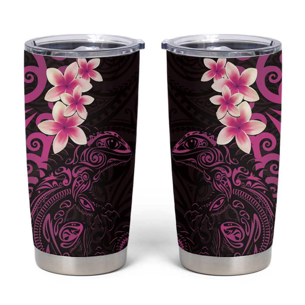 New Zealand Tuatara Plumeria Tumbler Cup Maori Pink Koru Tribal Tattoo LT01 Pink - Polynesian Pride