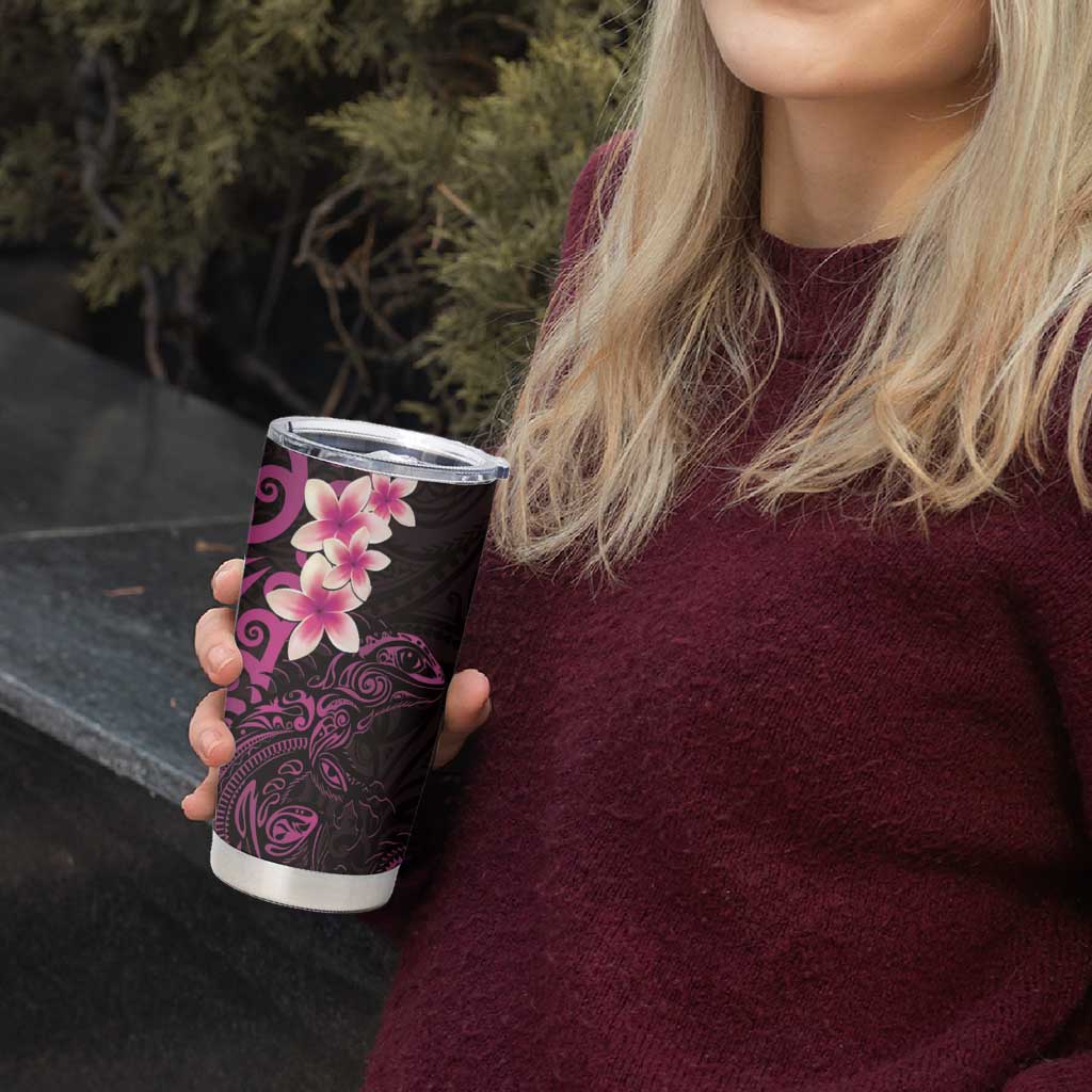 New Zealand Tuatara Plumeria Tumbler Cup Maori Pink Koru Tribal Tattoo LT01 - Polynesian Pride