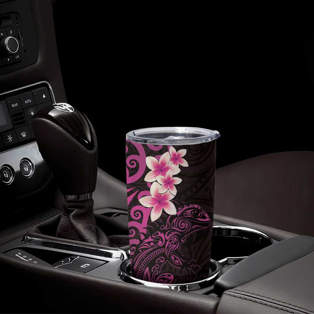 New Zealand Tuatara Plumeria Tumbler Cup Maori Pink Koru Tribal Tattoo LT01 - Polynesian Pride