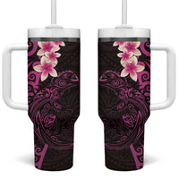New Zealand Tuatara Plumeria Tumbler With Handle Maori Pink Koru Tribal Tattoo LT01 One Size: 40 oz Pink - Polynesian Pride